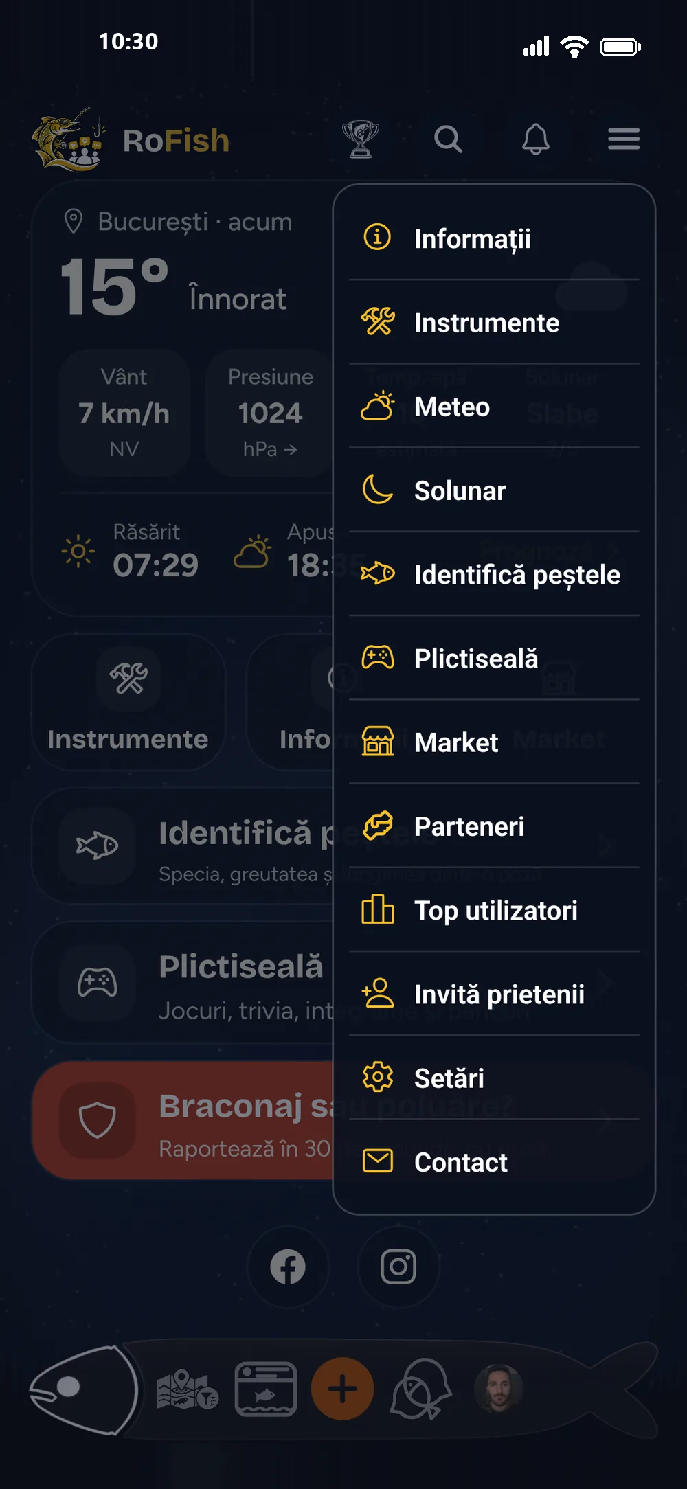 Meniul aplicației RoFish
