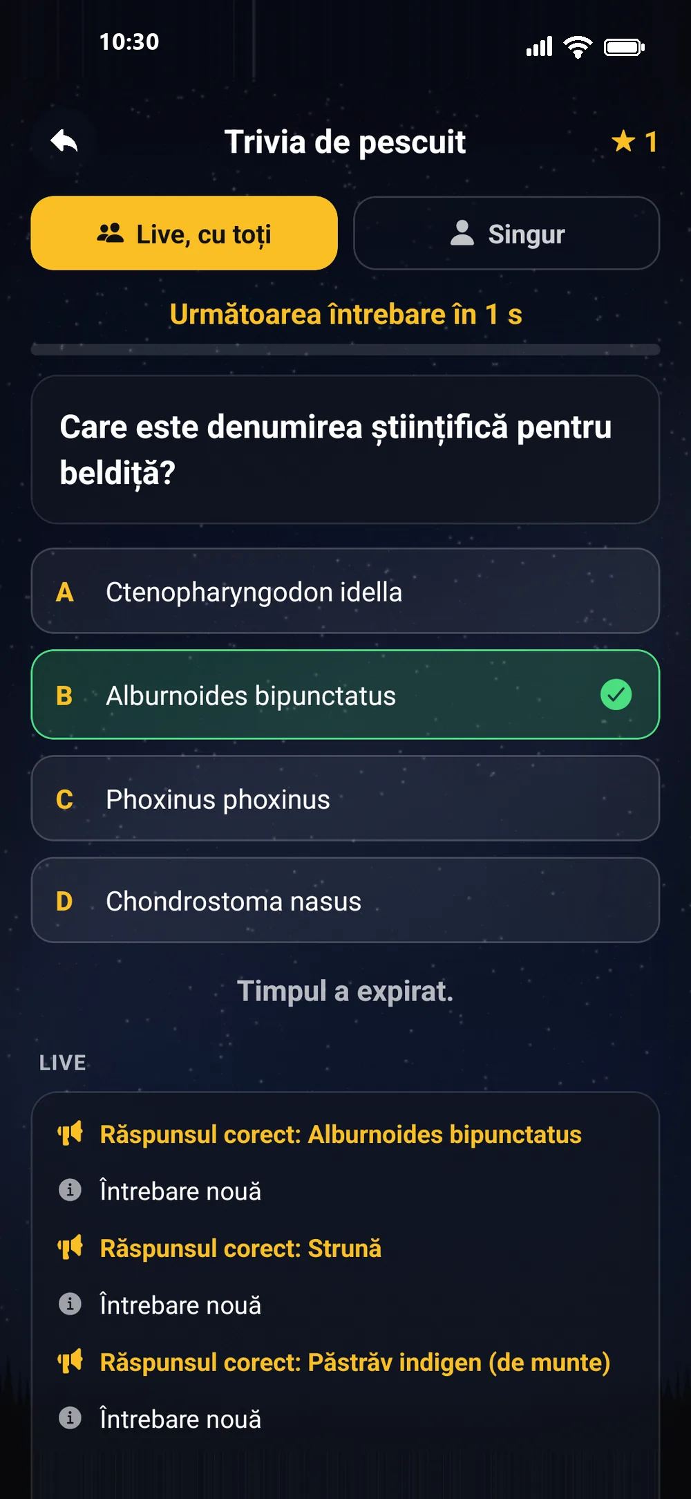 Trivia de pescuit live în aplicația RoFish