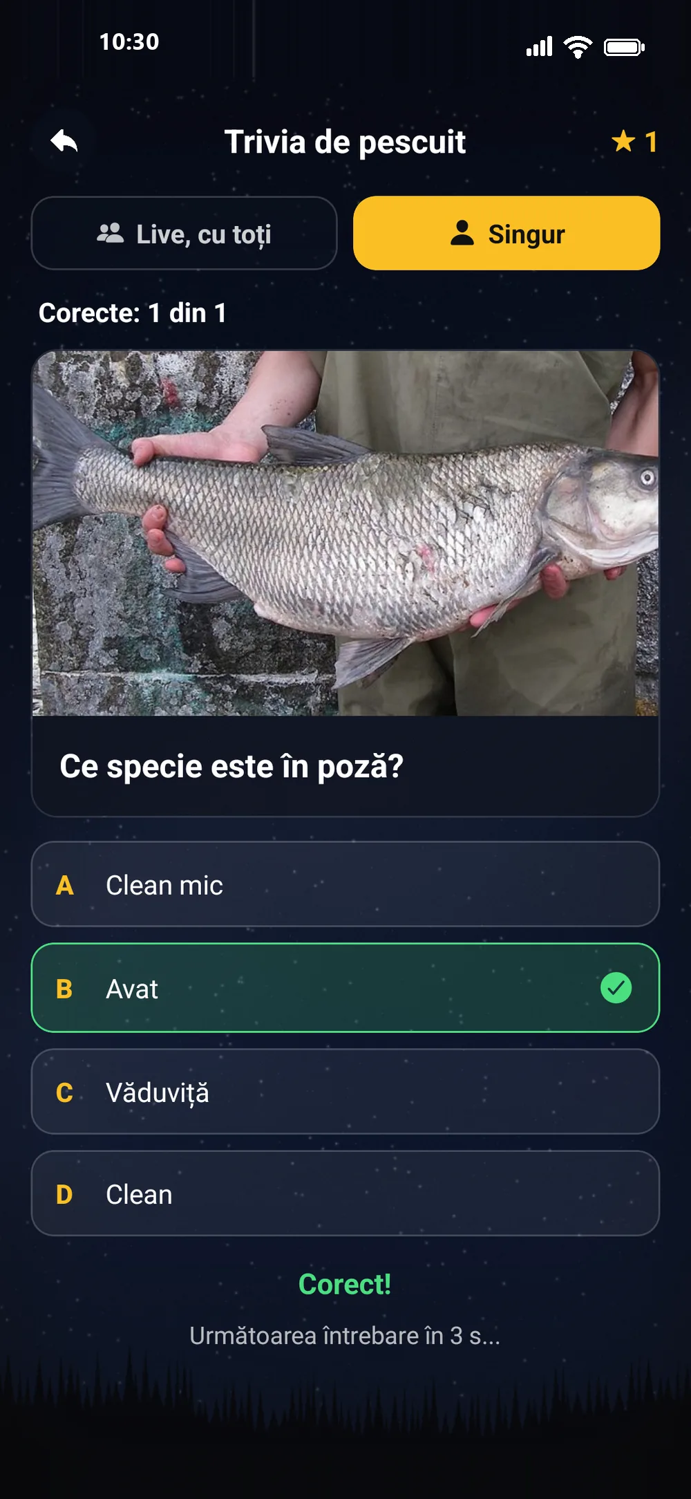 Trivia de pescuit în aplicația RoFish
